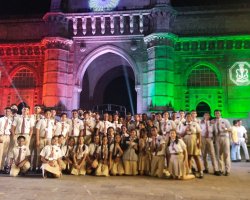 Students at Indian Navy's Beating Retreat & Tattoo show held at the Gateway of India